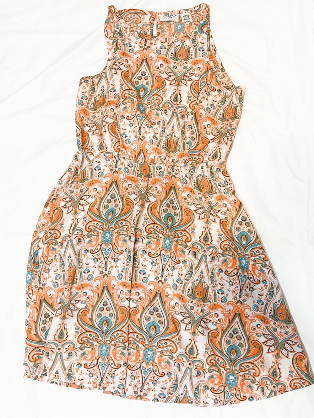 Cato Girls Paisley Fit & Flare Dress Orange Teal Size M 8/10